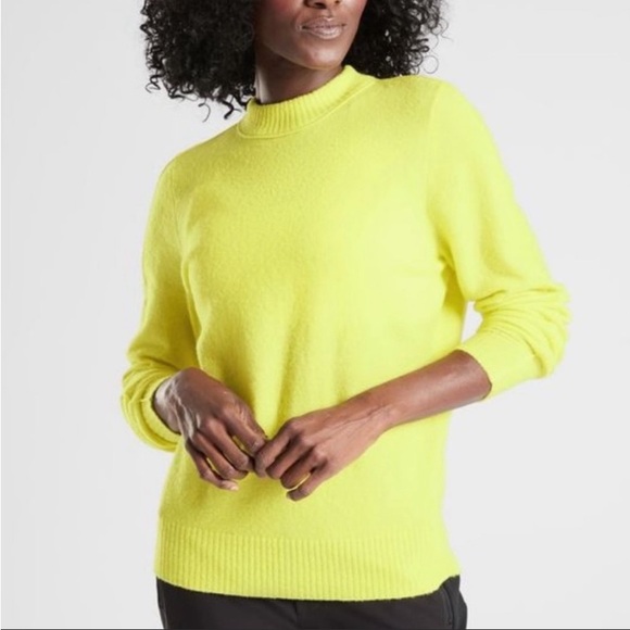 Athleta merino wool blend lime mock neck sweater - Picture 2 of 10